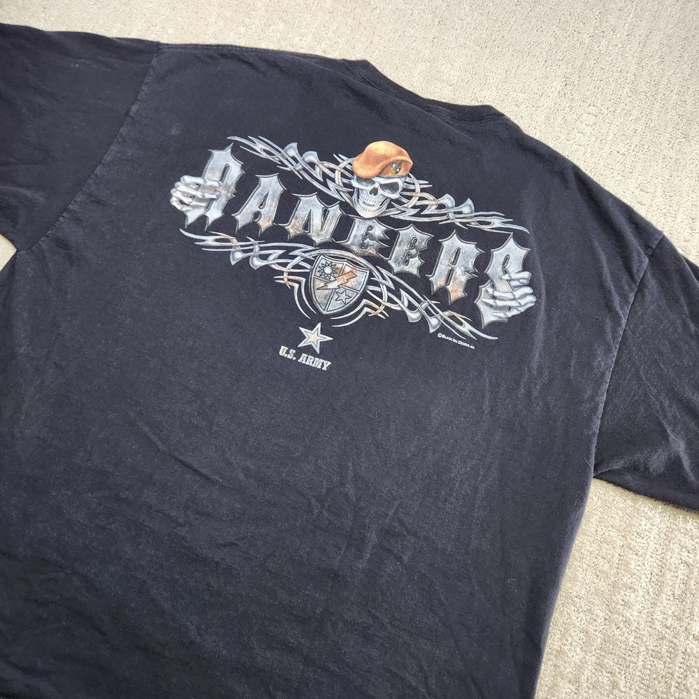 Vintage Army Rangers Shirt Men XXL Black Y2K Delta USA Cotton Double Sided